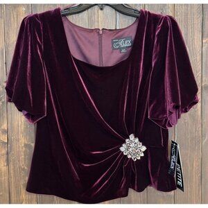Alex Evenings Petite XL Velvet Top Wine Puff Sleeve Embellished NWT $139 PXL